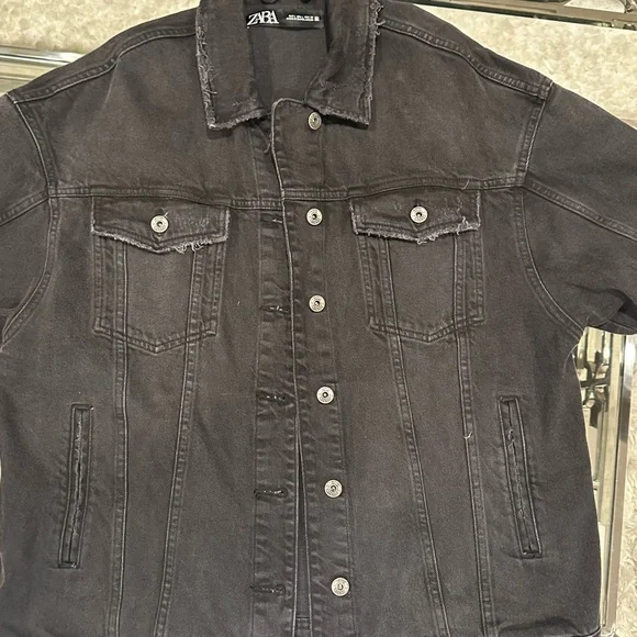 Zara Black Denim Jacket - Picture 2 of 7